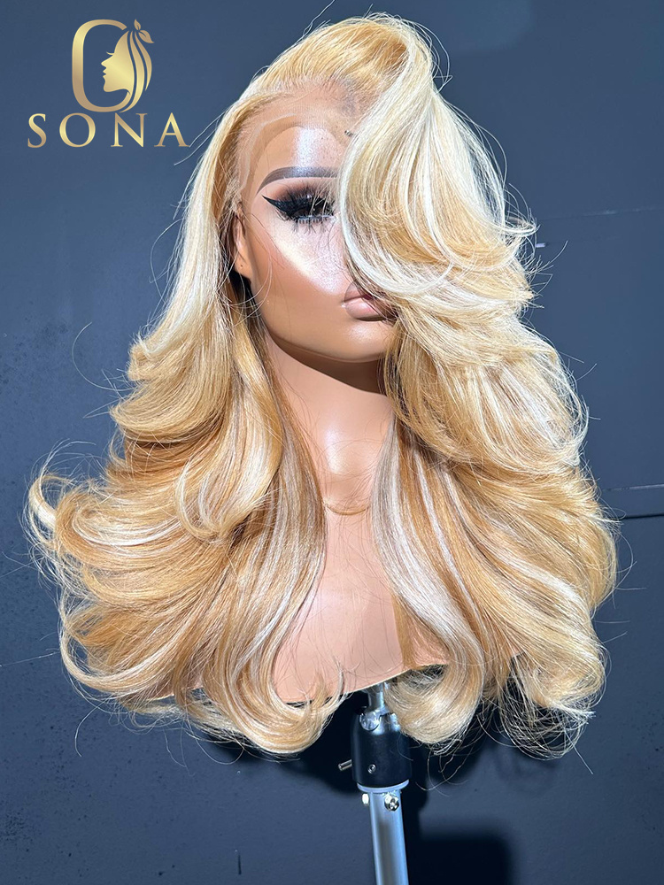 613 Blonde Body Wave Lace Front Wig - 613 # 27 # Peruca de