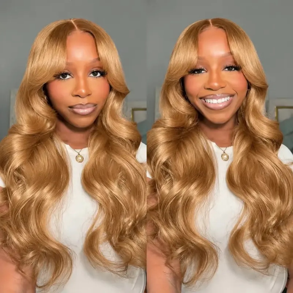 Lace Front Wigs - Peruca loira mel, ondulada, com frente