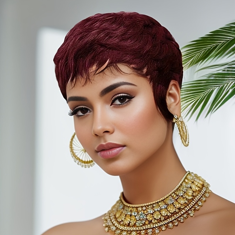 Short Pixie Cut Wig Human Hair Cheap - Peruca Vermelha de Cabelo Humano Curta
