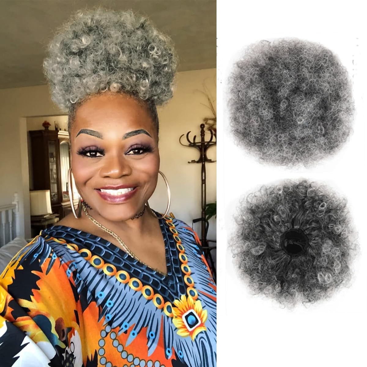 Drawstring Afro Curly Puff Ponytail - Ponytail Afro Puff com Cordão, Extensões