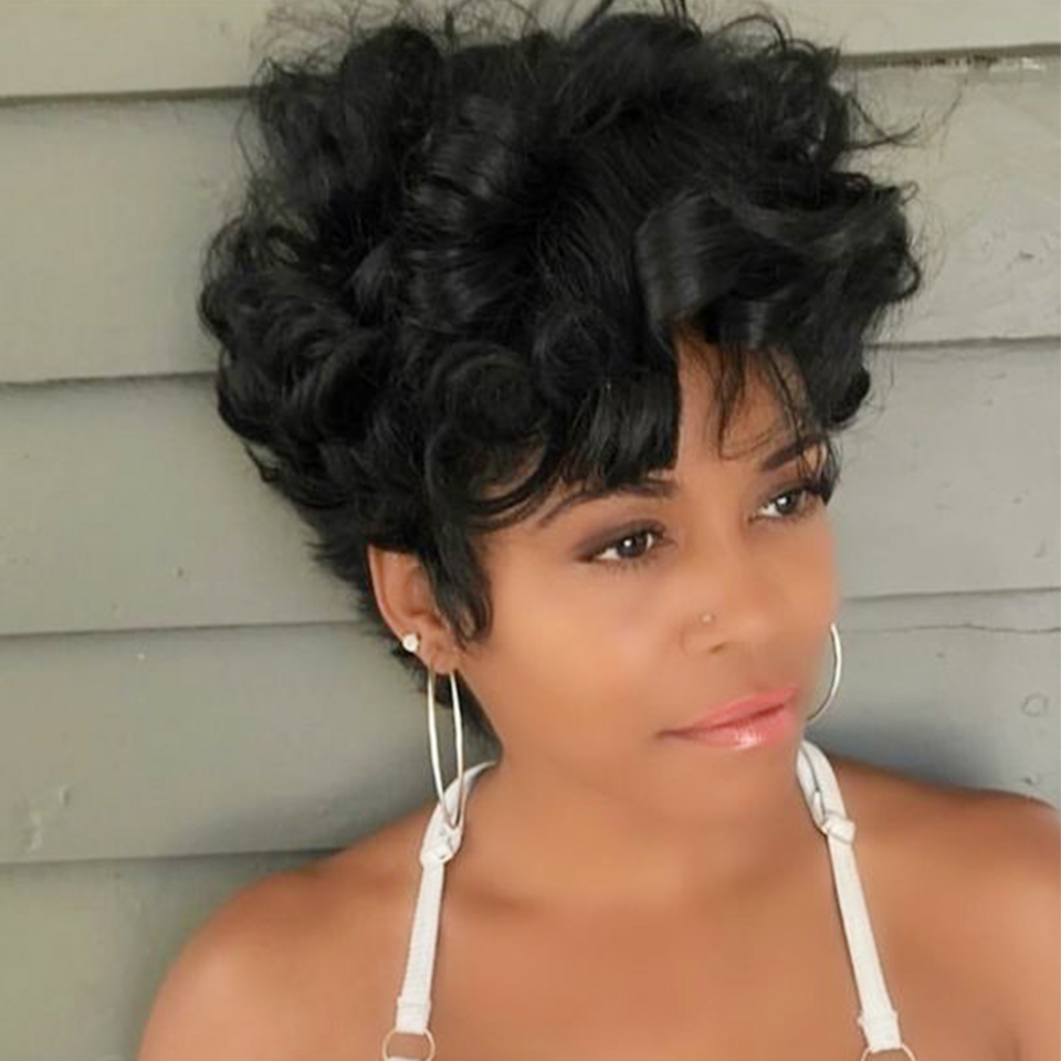 Short Pixie Cut Wig Human Hair Cheap - Bouncy onda natural peruca de cabelo