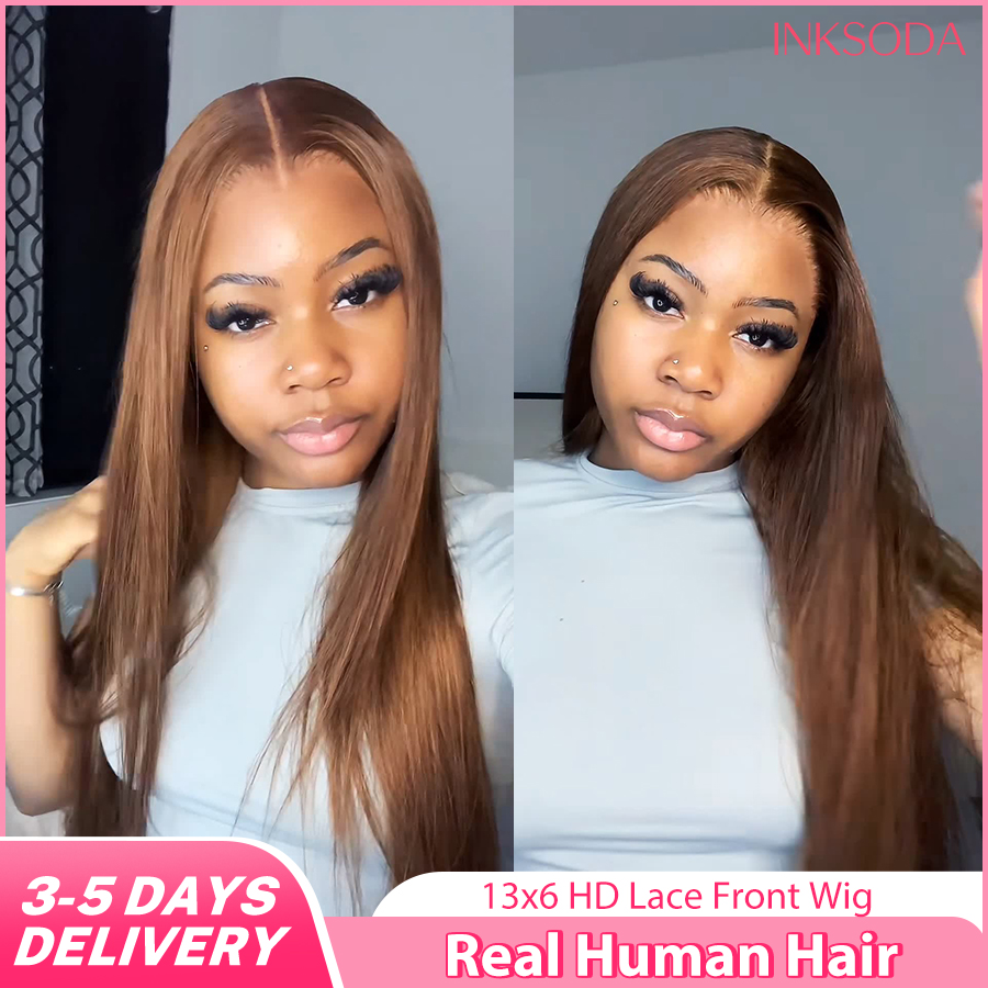 Lace Front Wigs - Peruca de Cabelo Humano Liso Castanho