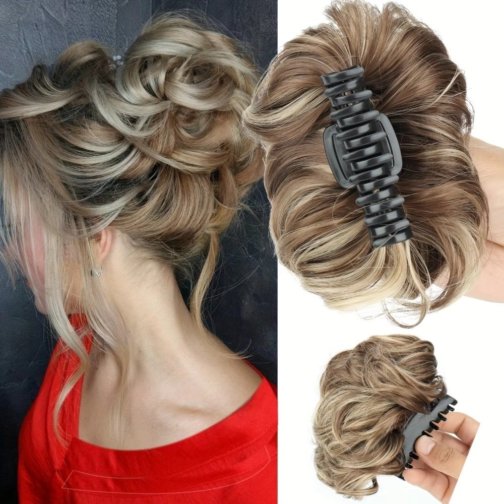 Claw Clip Messy Bun Hair Piece - Aplique de Cabelo Sintético Ondulado para