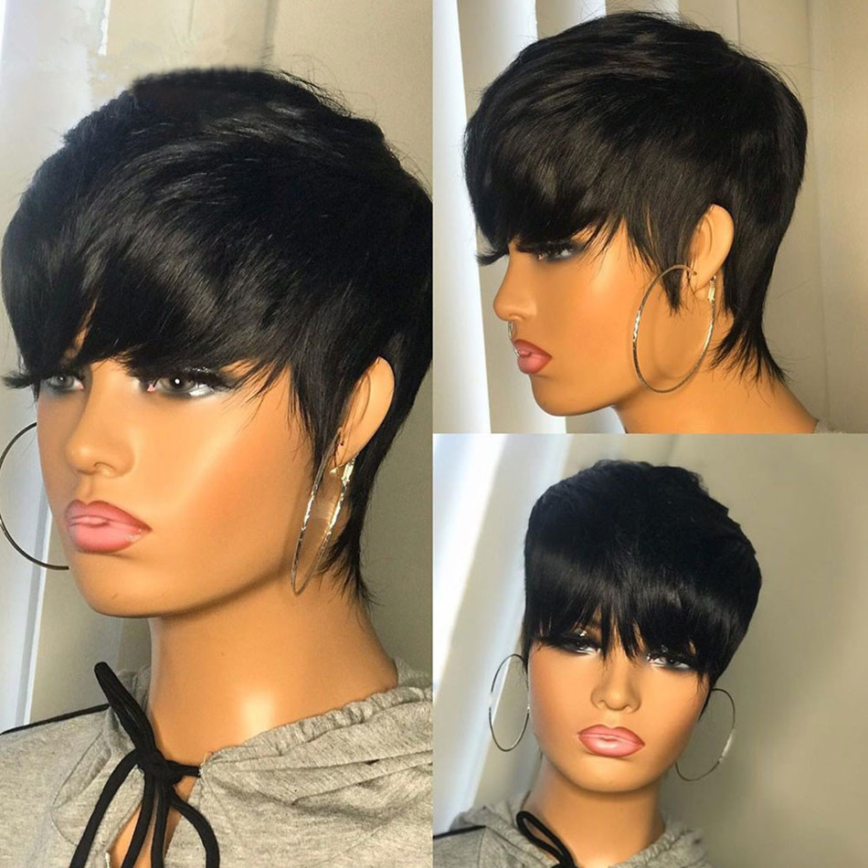 Perucas de Cabelo Humano Curto - Short Pixie Cut Wig Human Hair Cheap avaliação e preço