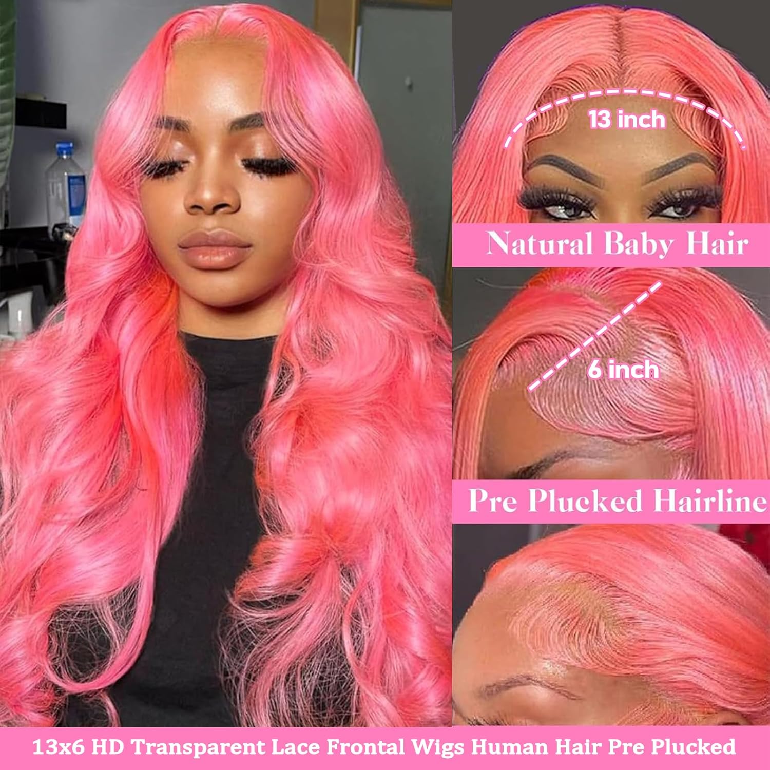Peruca Rosa de Renda Frontal 1 - Hd Lace Frontal Wig Human Hair Pre Plucked avaliação e preço