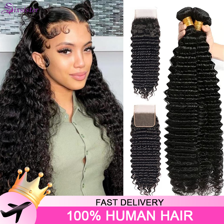 Pacotes de Cabelo Humano Ondul - Deep Wave 3 Bundles With Closure avaliação e preço