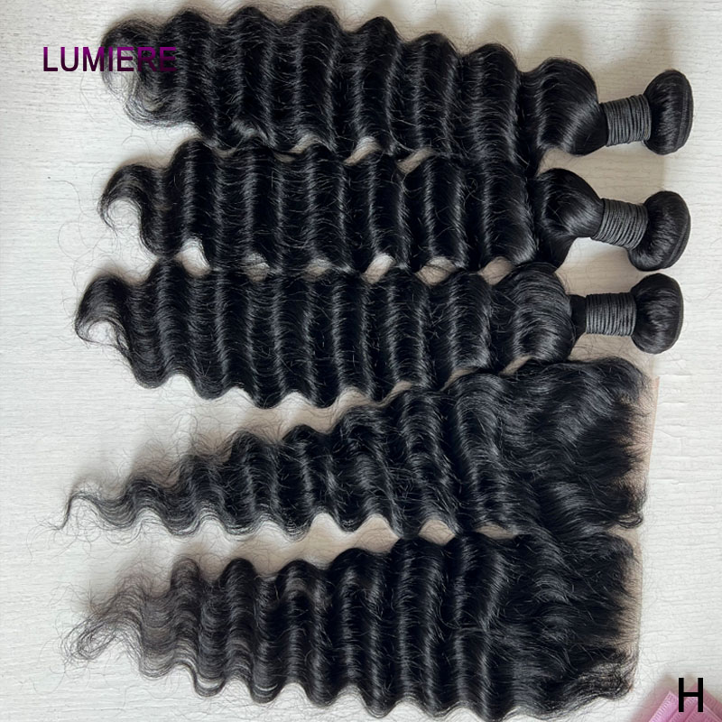 Cabelo Humano Virgem Cru de Qu - Deep Wave 3 Bundles With Closure avaliação e preço