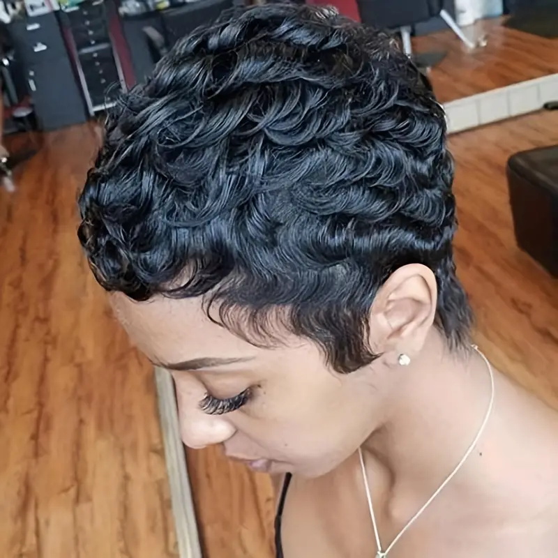 Peruca Curta Pixie Cacheada de - Short Pixie Cut Wig Human Hair Cheap avaliação e preço