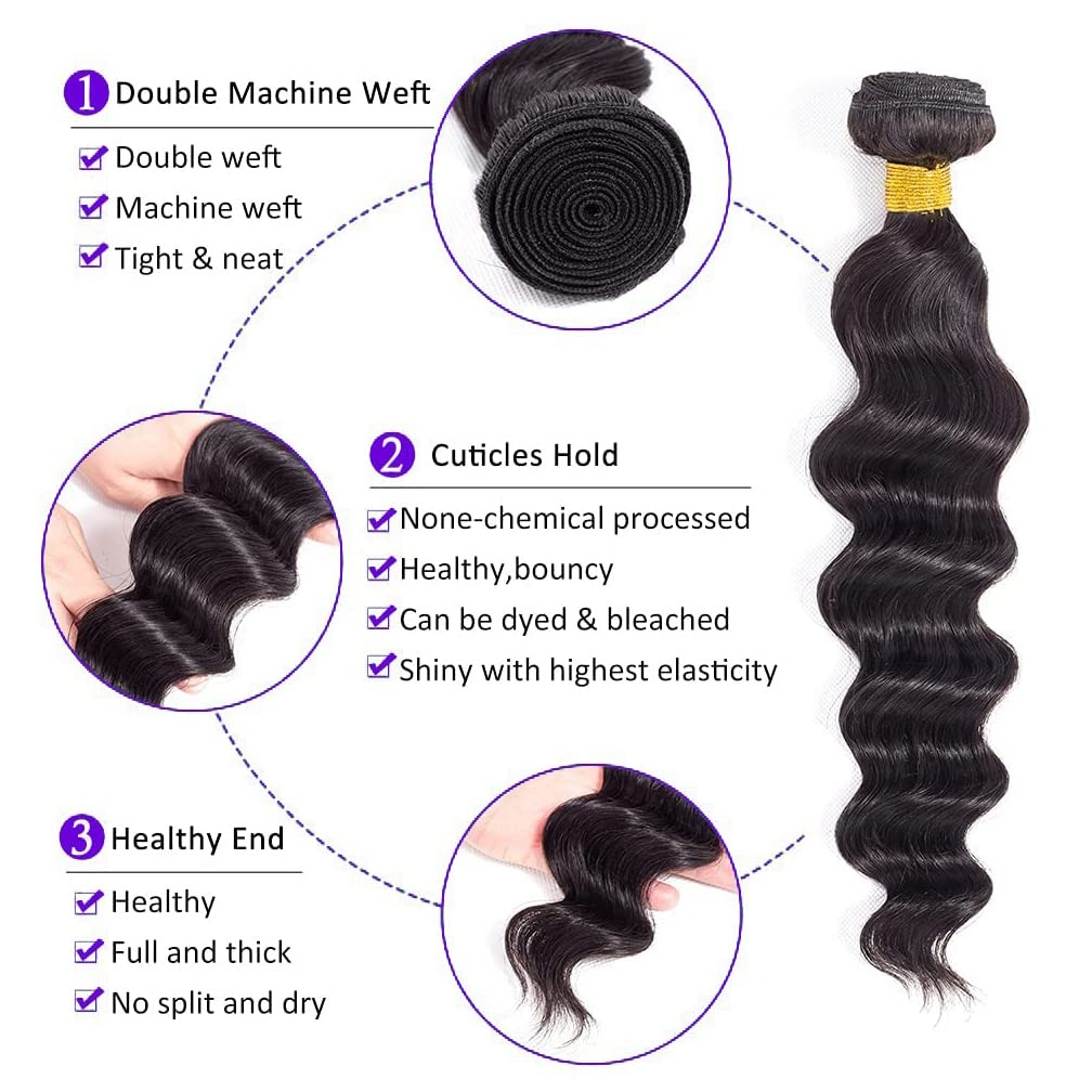 Cabelo Humano Ondulado Solto d - Deep Wave 3 Bundles With Closure avaliação e preço