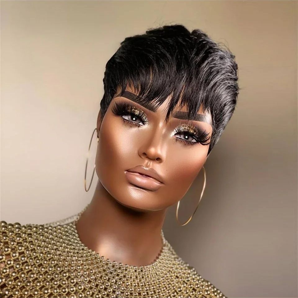 Peruca curta reta bob pixie co - Short Pixie Cut Wig Human Hair Cheap avaliação e preço