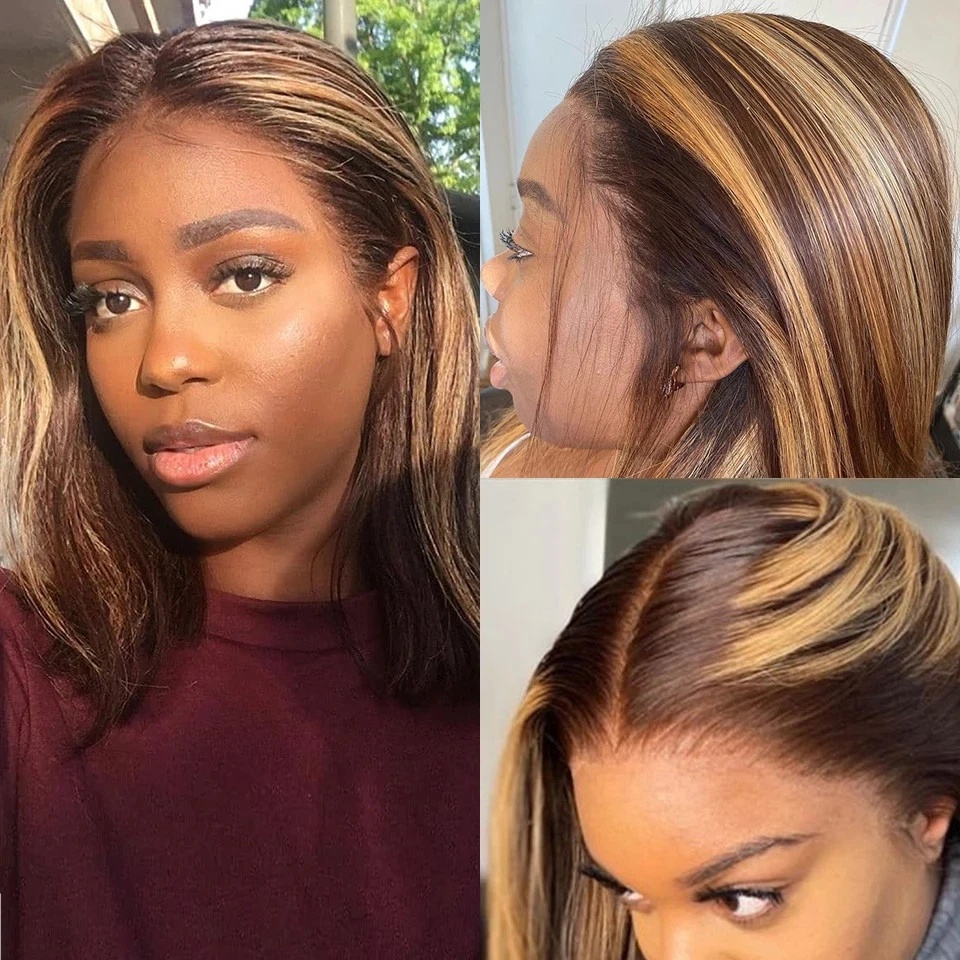 Peruca Bob Reta P4/27 com Dest - Pre Parted 13X4 Lace Front Bob Wig avaliação e preço