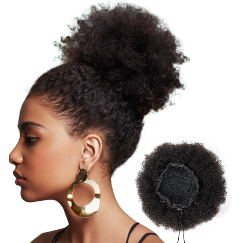 100% cabelo humano 8 Polegada  - Drawstring Afro Curly Puff Ponytail avaliação e preço