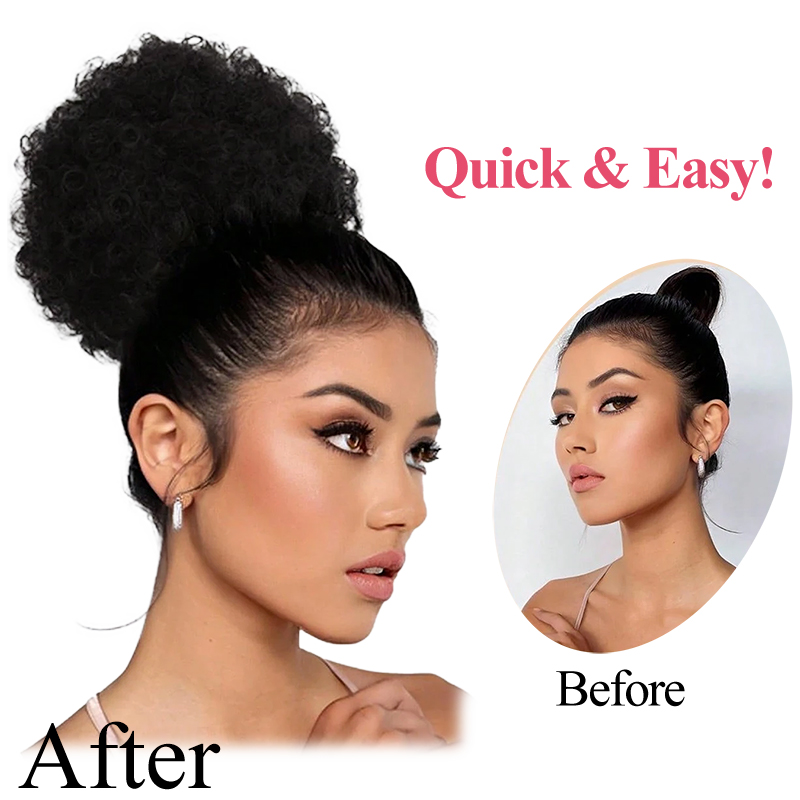 100% cabelo humano 8 Polegada  - Drawstring Afro Curly Puff Ponytail avaliação e preço