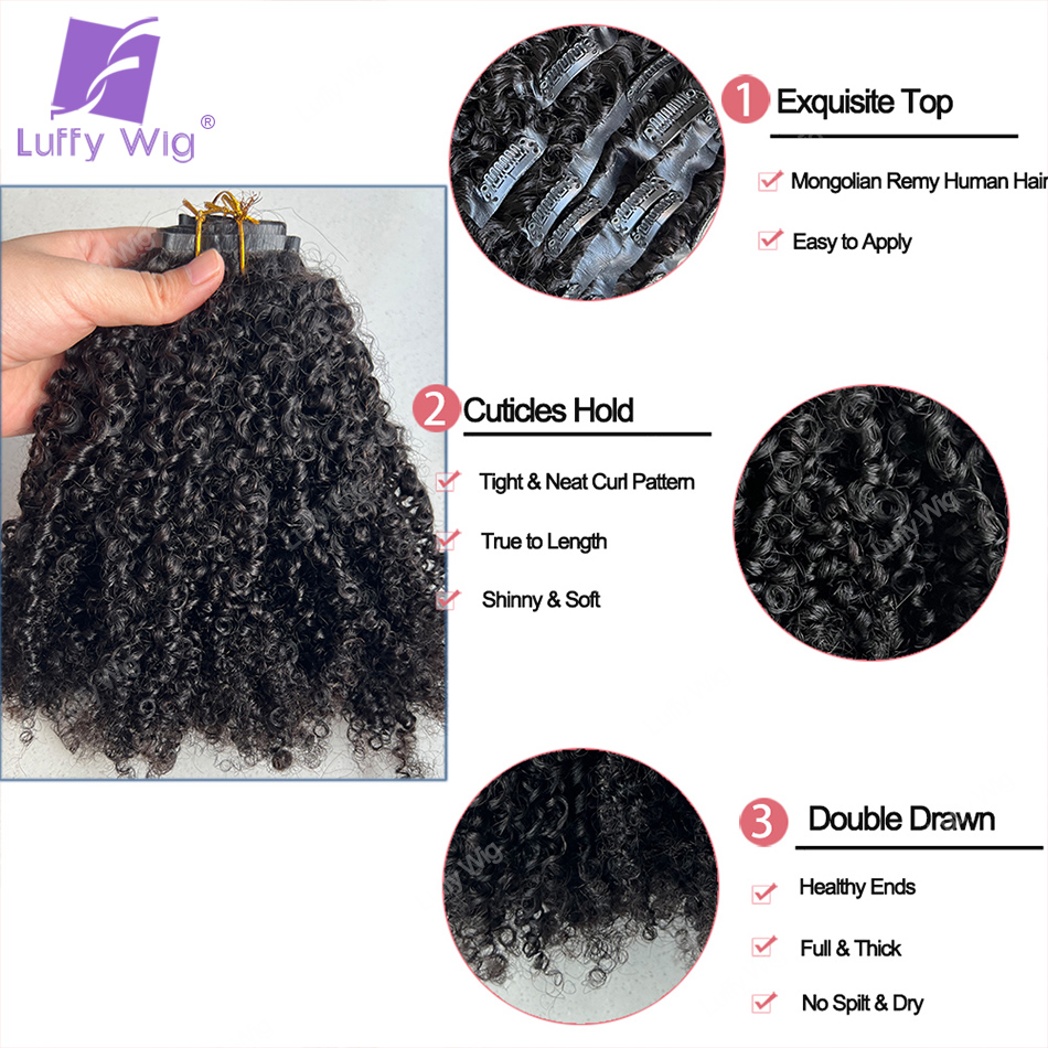 Monglian afro kinky encaracola - Seamless Clip In Hair Extensions Human Hair avaliação e preço