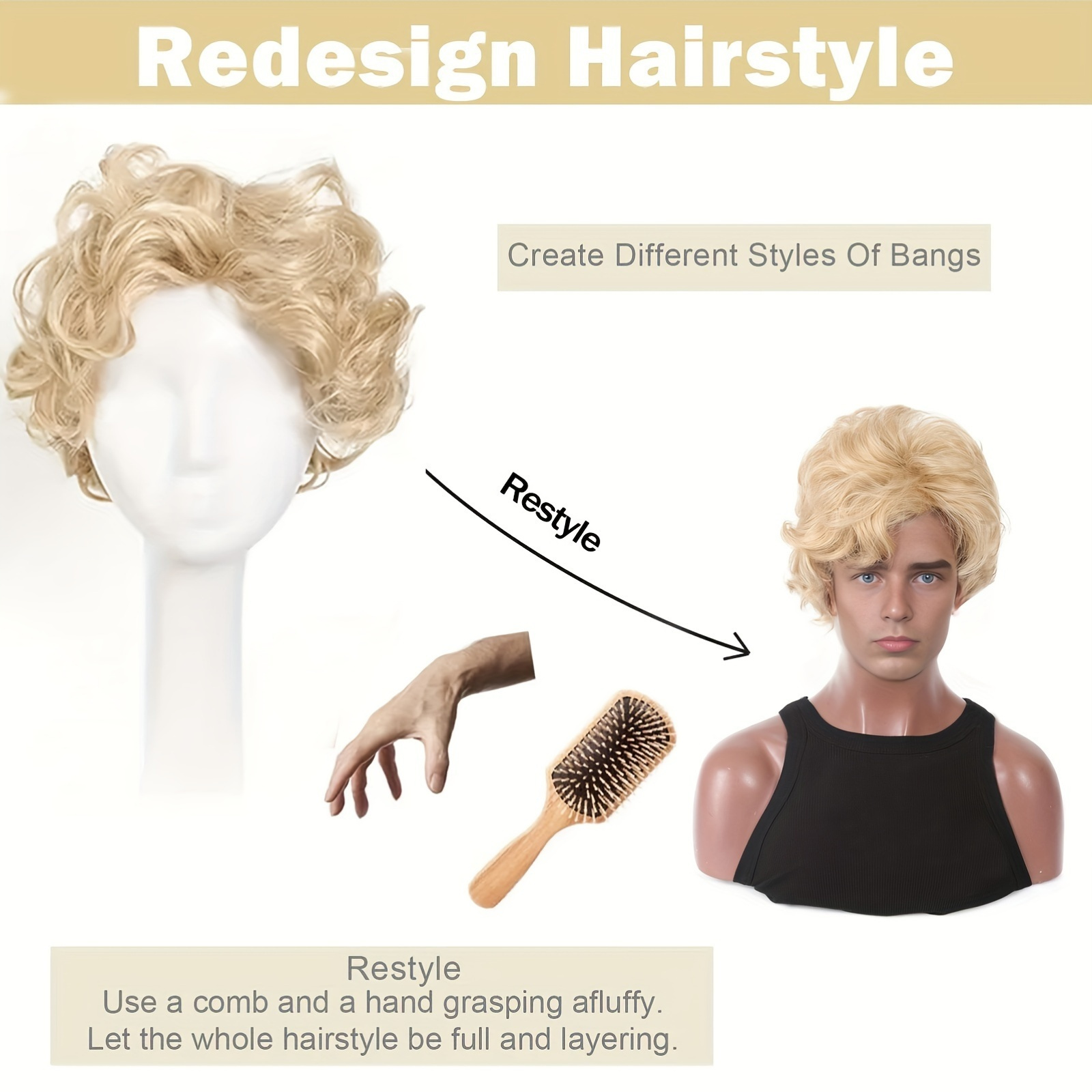 Peruca Loira Masculina Curta O - Synthetic Wigs avaliação e preço