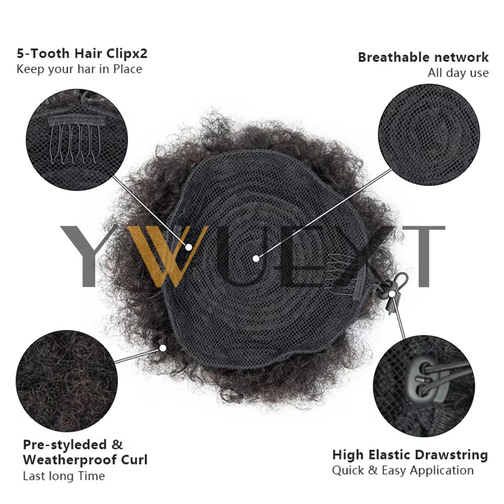 Rabo de Cavalo Afro Puff de 4- - Drawstring Afro Curly Puff Ponytail avaliação e preço