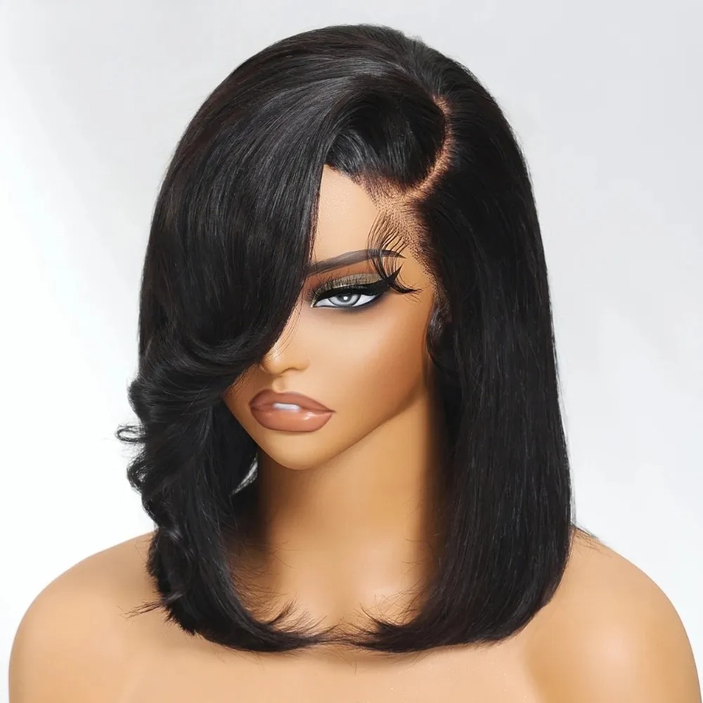 Peruca Curta Lisa Preta com Fr - Pre Parted 13X4 Lace Front Bob Wig avaliação e preço