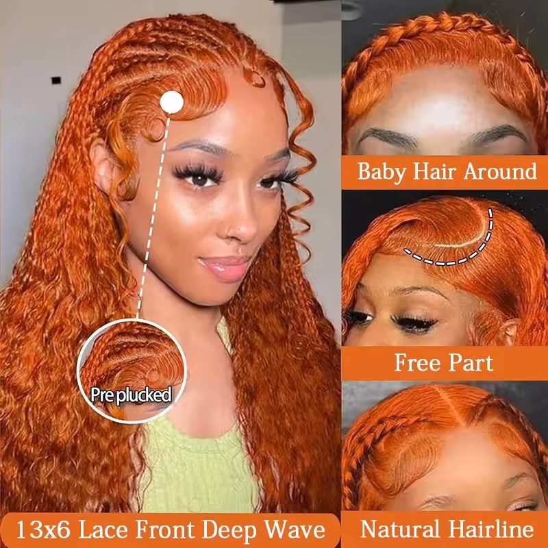 Ondas de Água Laranja Gengibre - Lace Front Wigs avaliação e preço